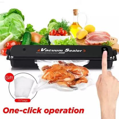 Aparat de vidat si sigilat HOZRO, cu vacuum, pentru carne, legume, fructe, include 10 pungi pentru vidat, negru
