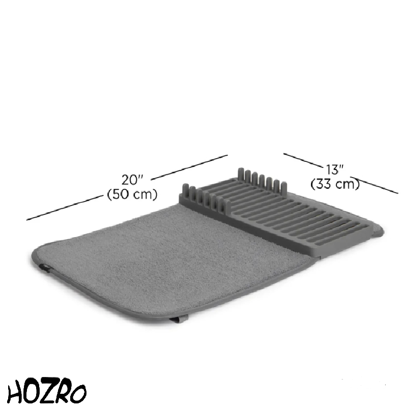 Scurgător de vase HOZRO, din microfibră, rezistent la apă, 50x33 cm, gri – uscare rapidă, protecție pentru blat și organizare eficientă HOZRO