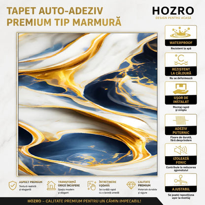 Rola Tapet Autocolant Premium 3D HOZRO – Aspect de Marmură Albastru/gold, 3 x 1.2 m (3.6 mp)- 605-5 HOZRO